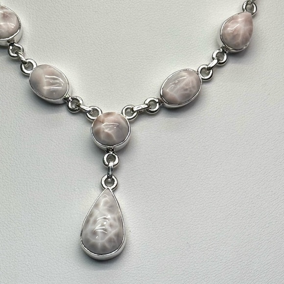 NLP1 Genuine Pink Larimar (Natrolite) Lariat Necklace Paperclip Necklace S925 - Picture 4 of 9